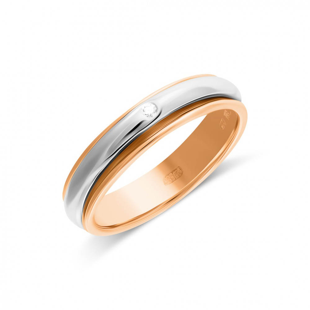 Zelta laulības gredzens 4 mm 585 ar briljantu