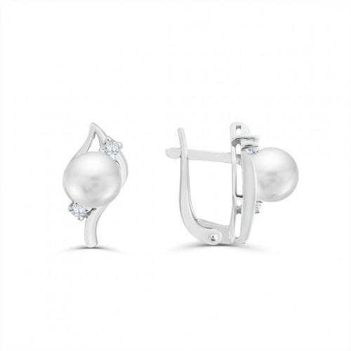 14K white gold earrings 2755 with diamonds and pearls