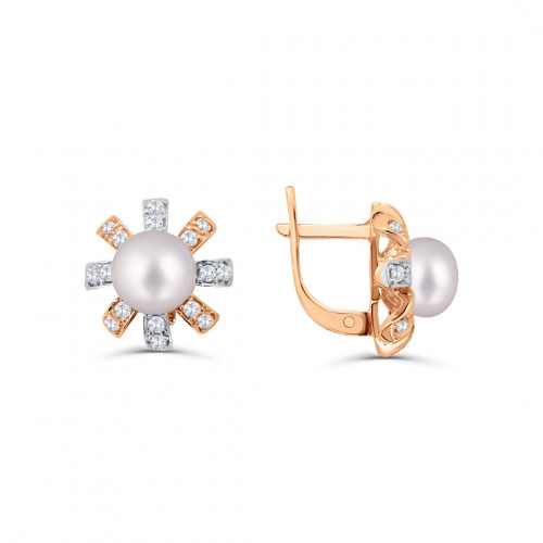 14K Red Gold earrings ZAU0008 with natural pearl