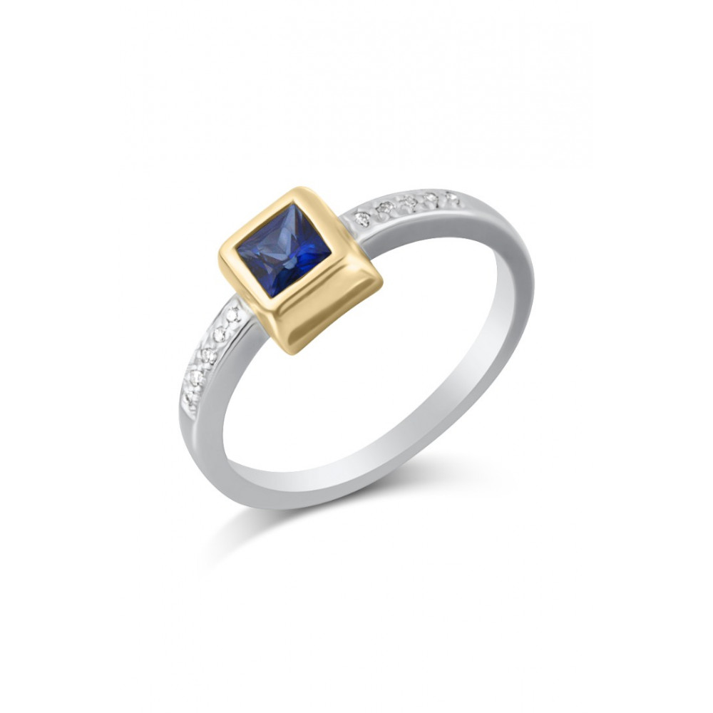 Золотое кольцо 585 с бриллиантами и сапфиром