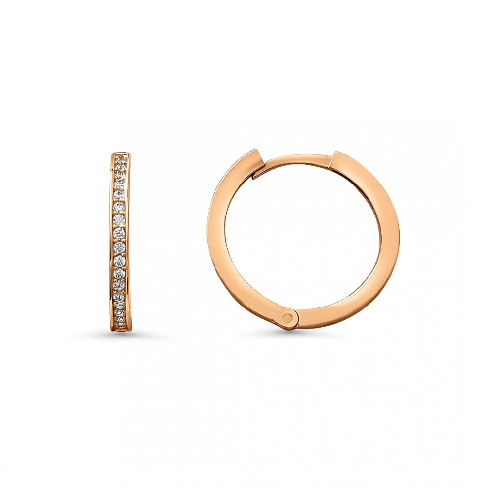Золотые серьги-кольца ZAU0150 из красного золота 585 пробы