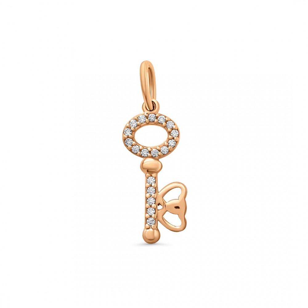 14K Red gold pendant KEY ZKU0037 with cubic zirconia