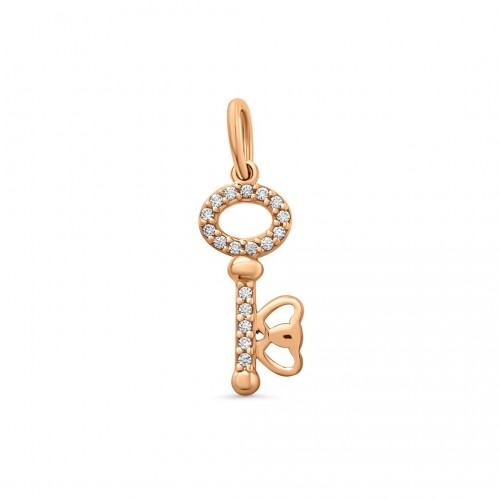 14K Red gold pendant KEY ZKU0037 with cubic zirconia